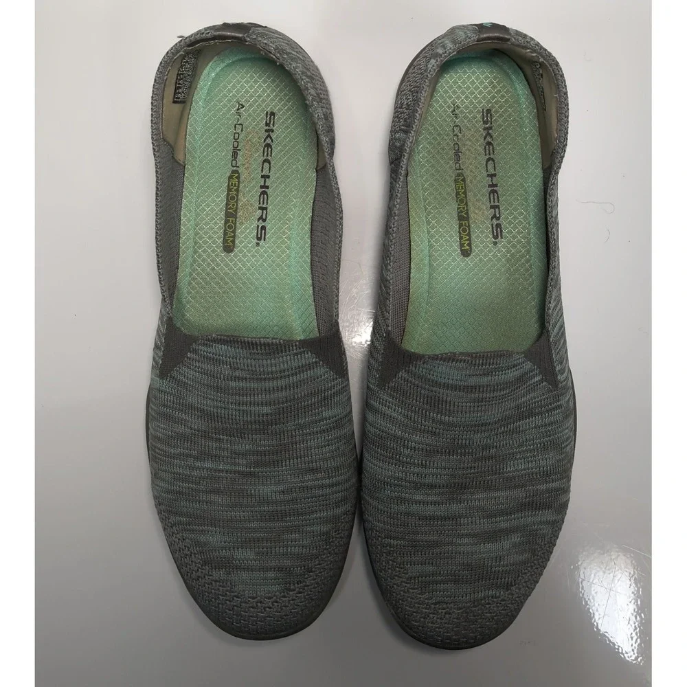 Skechers Womens 9.5 Empress Classic Fit Slip On Sneakers Walking Shoes Gray Teal